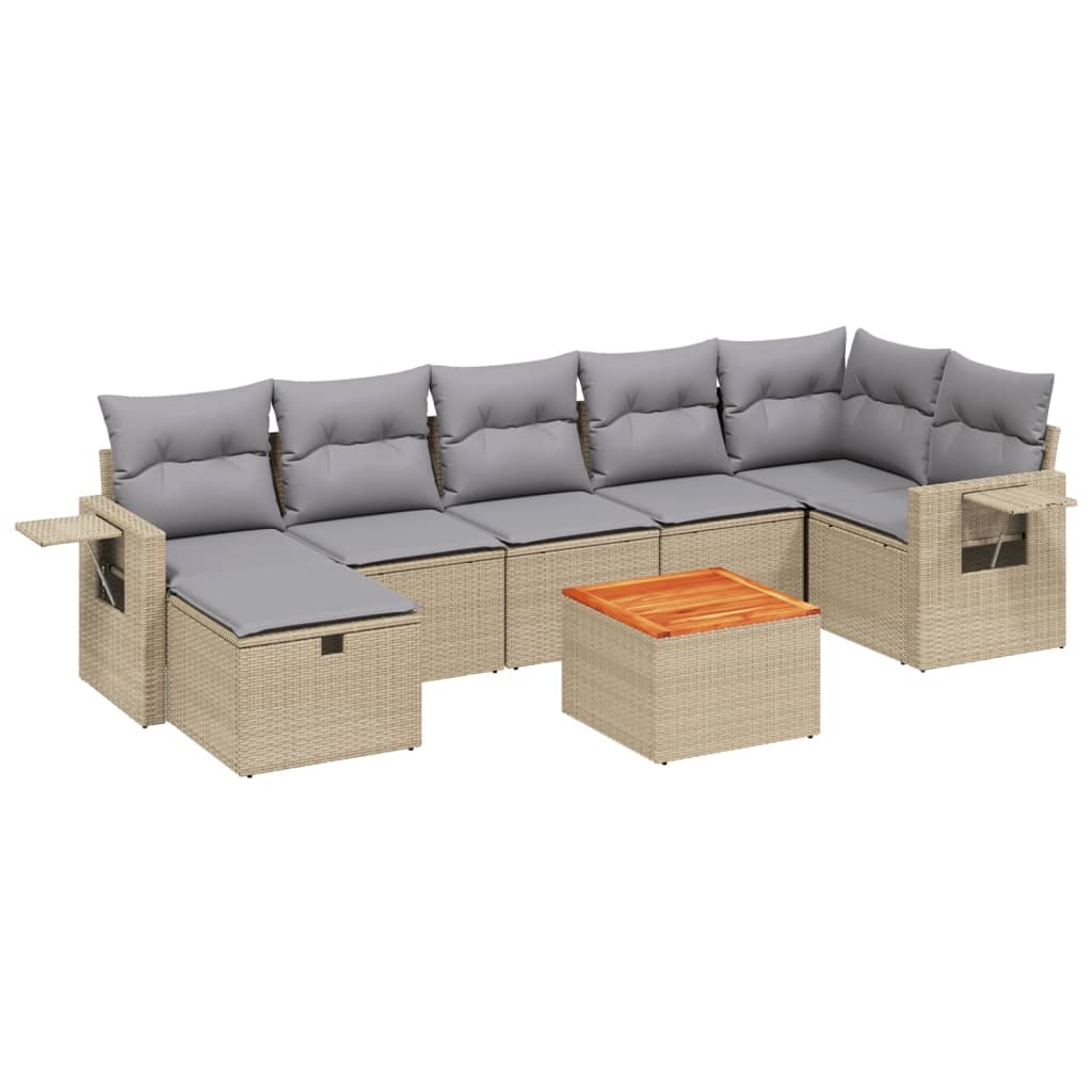 Set Divano da Giardino 8 pz con Cuscini Beige Misto Polyrattan