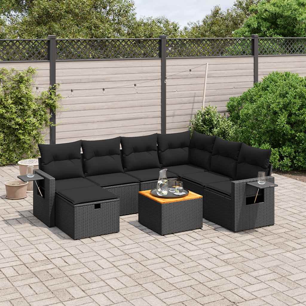 Set Divani da Giardino con Cuscini 8 pz Nero in Polyrattan | homemem39