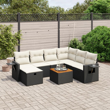 Set Divani da Giardino con Cuscini 8 pz Nero in Polyrattan - homemem39