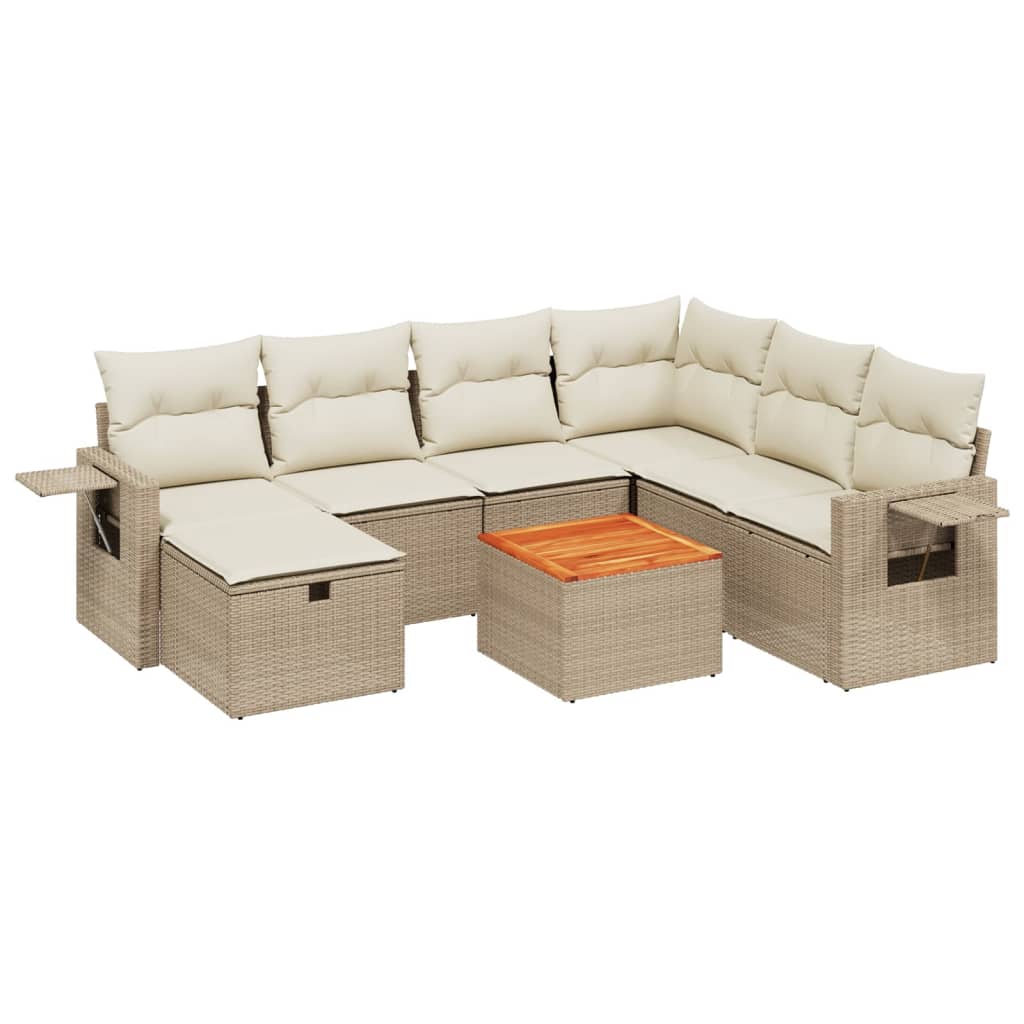 Set Divano da Giardino 8 pz con Cuscini Beige in Polyrattan - homemem39