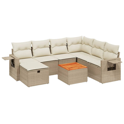Set Divano da Giardino 8 pz con Cuscini Beige in Polyrattan - homemem39