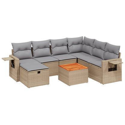 Set Divano da Giardino 8 pz con Cuscini Beige Misto Polyrattan