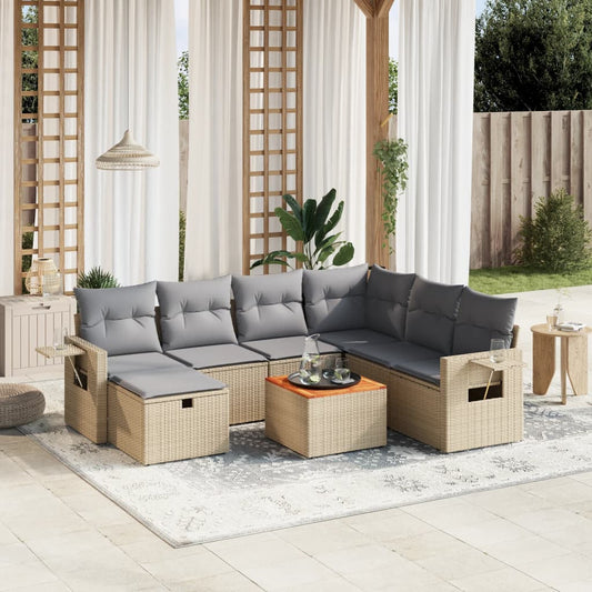 Set Divano da Giardino 8 pz con Cuscini Beige Misto Polyrattan