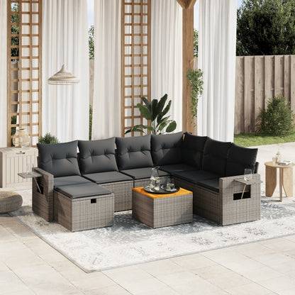 Set Divano da Giardino 8 pz con Cuscini Grigio in Polyrattan | homemem39