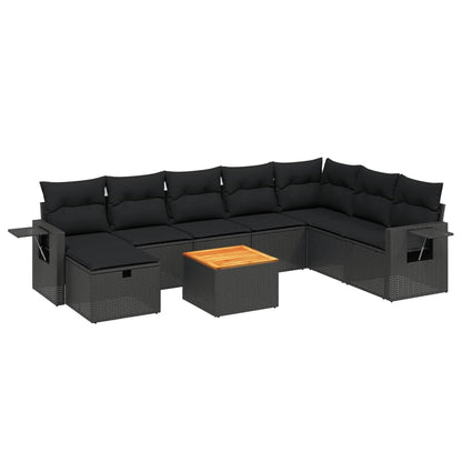 Set Divani da Giardino 9 pz con Cuscini Nero in Polyrattan