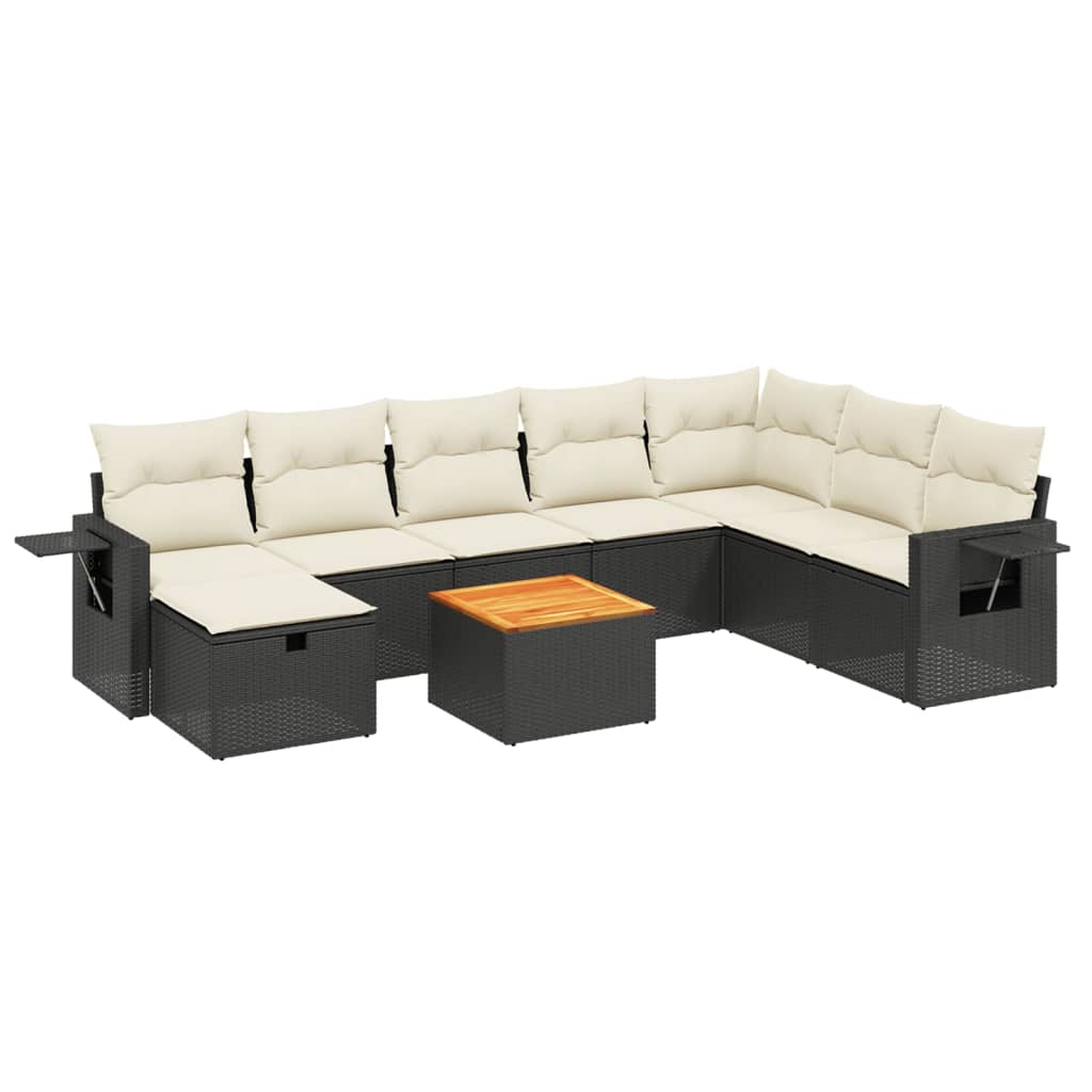 Set Divani da Giardino 9 pz con Cuscini Nero in Polyrattan - homemem39