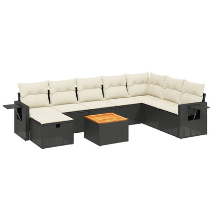 Set Divani da Giardino 9 pz con Cuscini Nero in Polyrattan - homemem39