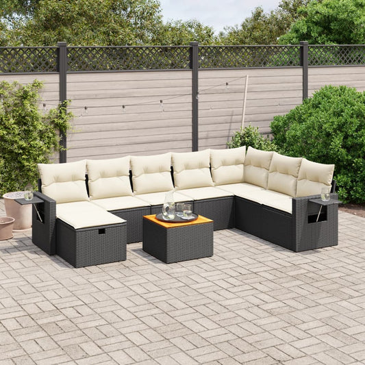 Set Divani da Giardino 9 pz con Cuscini Nero in Polyrattan - homemem39