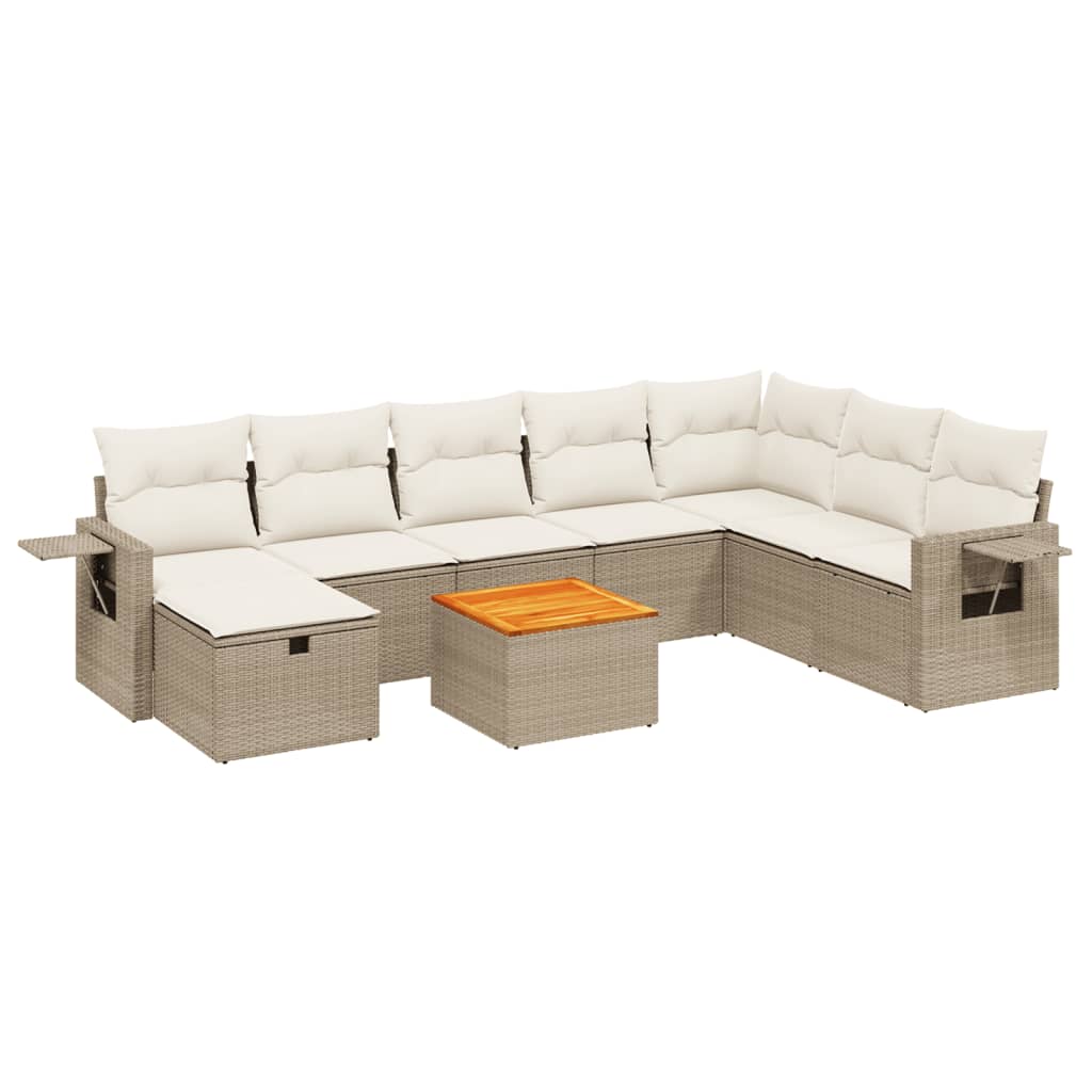 Set Divano da Giardino 9 pz con Cuscini Beige in Polyrattan - homemem39