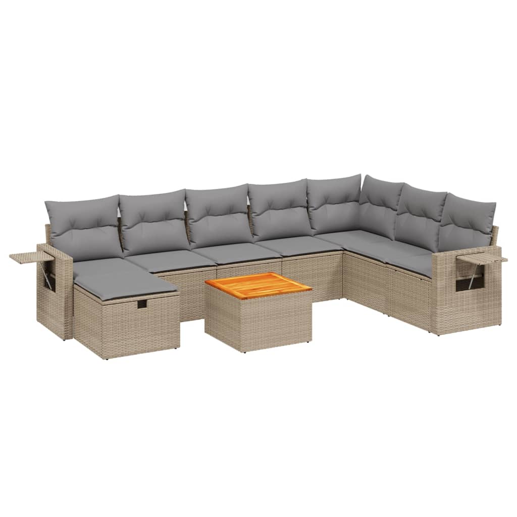 Set Divano da Giardino 9 pz con Cuscini Beige Misto Polyrattan - homemem39