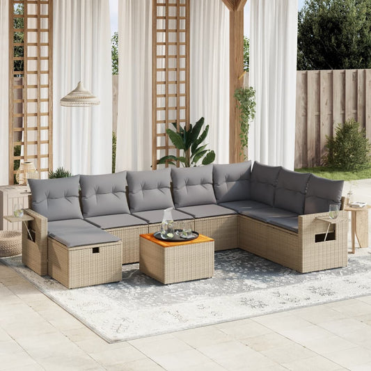 Set Divano da Giardino 9 pz con Cuscini Beige Misto Polyrattan - homemem39