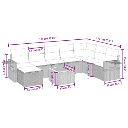 Set Divano da Giardino 9 pz con Cuscini Grigio in Polyrattan