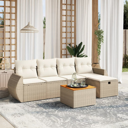 Set Divano da Giardino 6 pz con Cuscini Beige in Polyrattan - homemem39