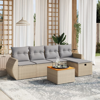Set Divano da Giardino 6 pz con Cuscini Beige Misto Polyrattan - homemem39
