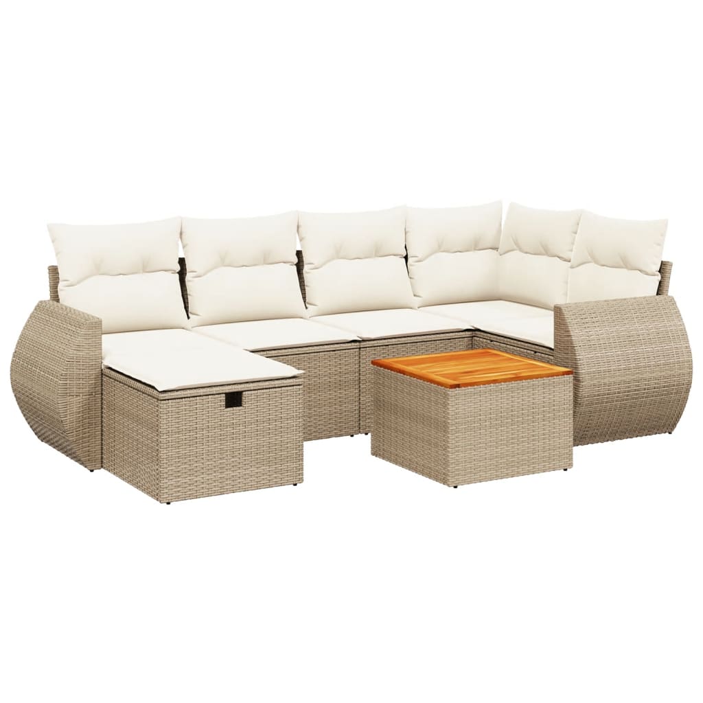 Set Divani da Giardino 7 pz con Cuscini Beige in Polyrattan - homemem39