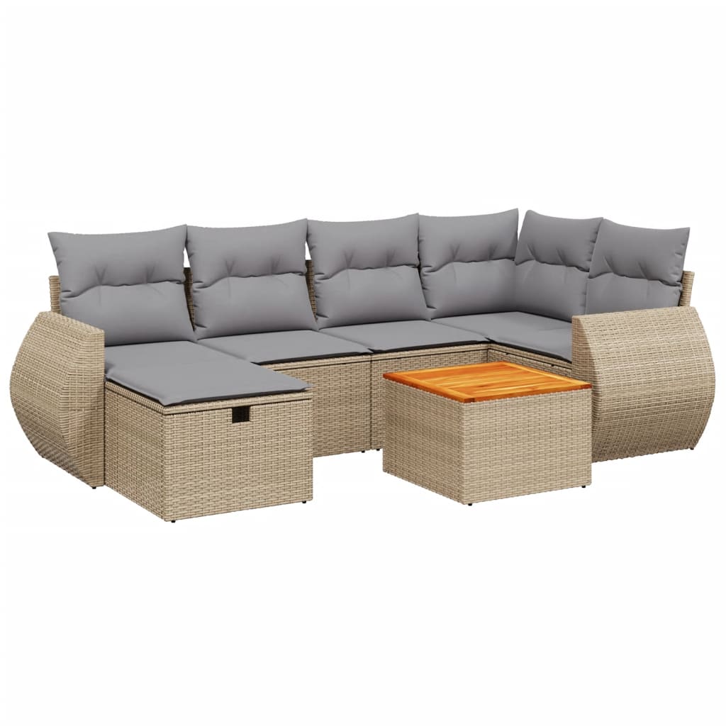 Set Divano da Giardino 7 pz con Cuscini Beige Misto Polyrattan