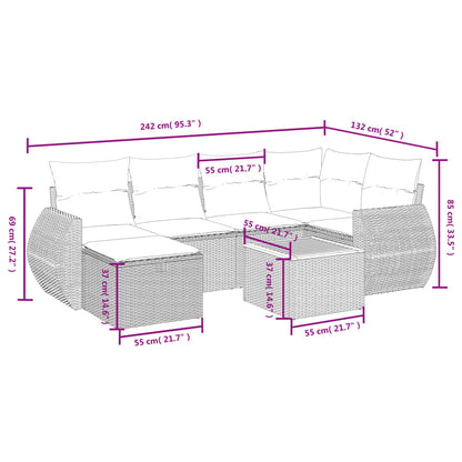 Set Divano da Giardino 7 pz con Cuscini Beige Misto Polyrattan