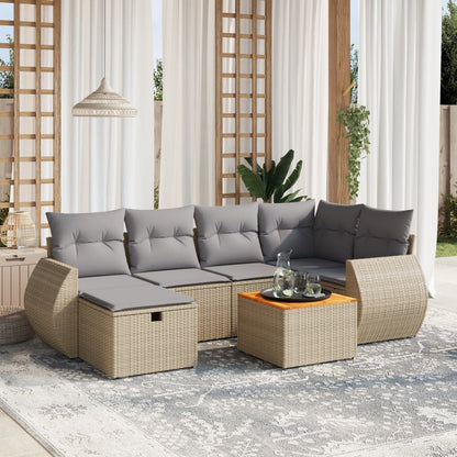 Set Divano da Giardino 7 pz con Cuscini Beige Misto Polyrattan