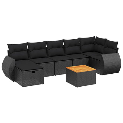 Set Divani da Giardino con Cuscini 8 pz Nero in Polyrattan | homemem39