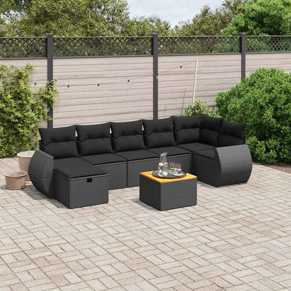 Set Divani da Giardino con Cuscini 8 pz Nero in Polyrattan | homemem39