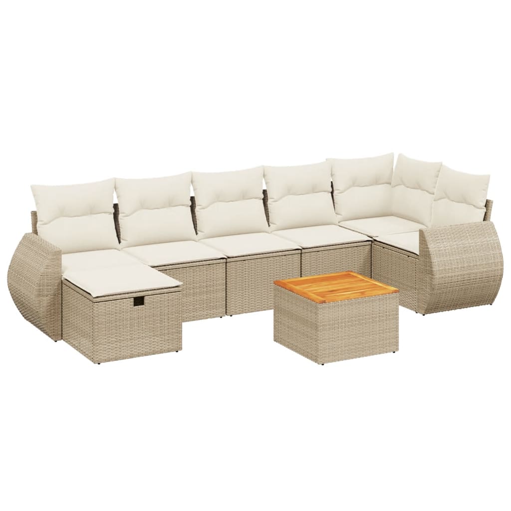 Set Divano da Giardino 8 pz con Cuscini Beige in Polyrattan - homemem39