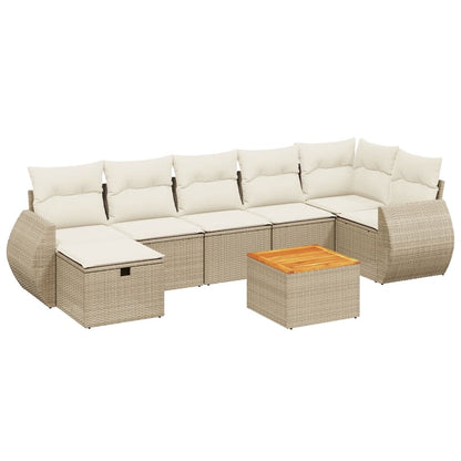 Set Divano da Giardino 8 pz con Cuscini Beige in Polyrattan - homemem39
