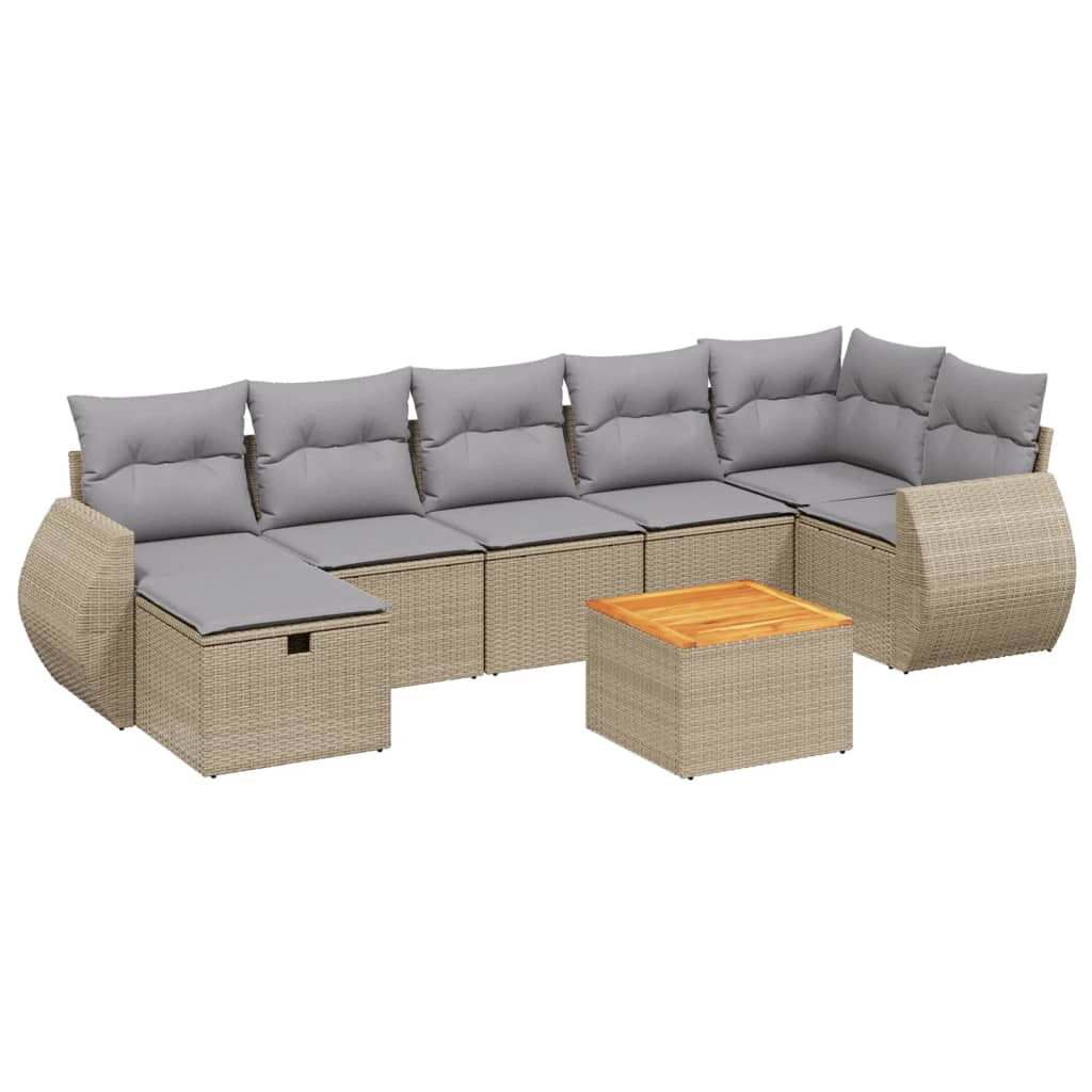 Set Divano da Giardino 8 pz con Cuscini Beige Misto Polyrattan