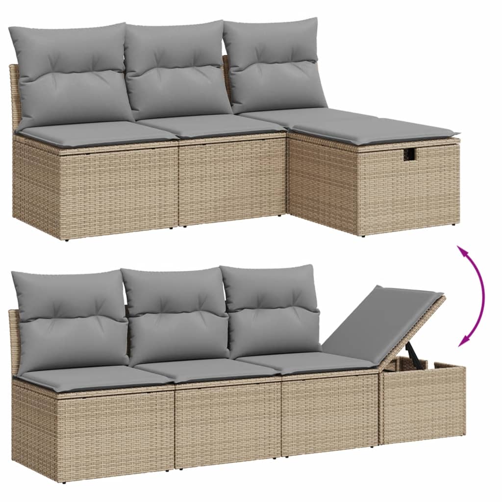 Set Divano da Giardino 8 pz con Cuscini Beige Misto Polyrattan