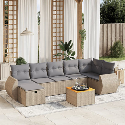 Set Divano da Giardino 8 pz con Cuscini Beige Misto Polyrattan