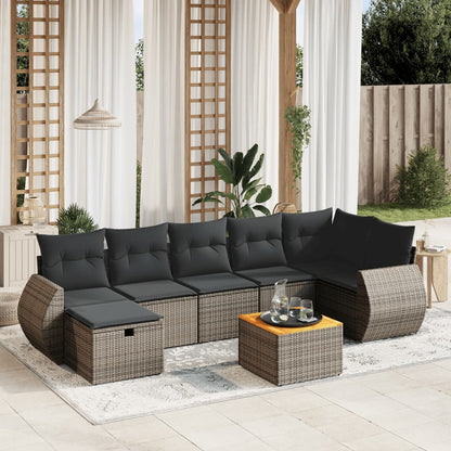 Set Divano da Giardino 8 pz con Cuscini Grigio in Polyrattan