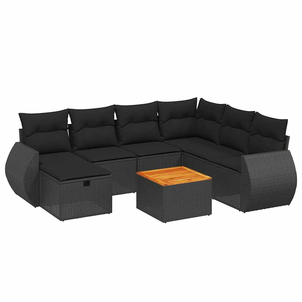 Set Divani da Giardino con Cuscini 8 pz Nero in Polyrattan | homemem39