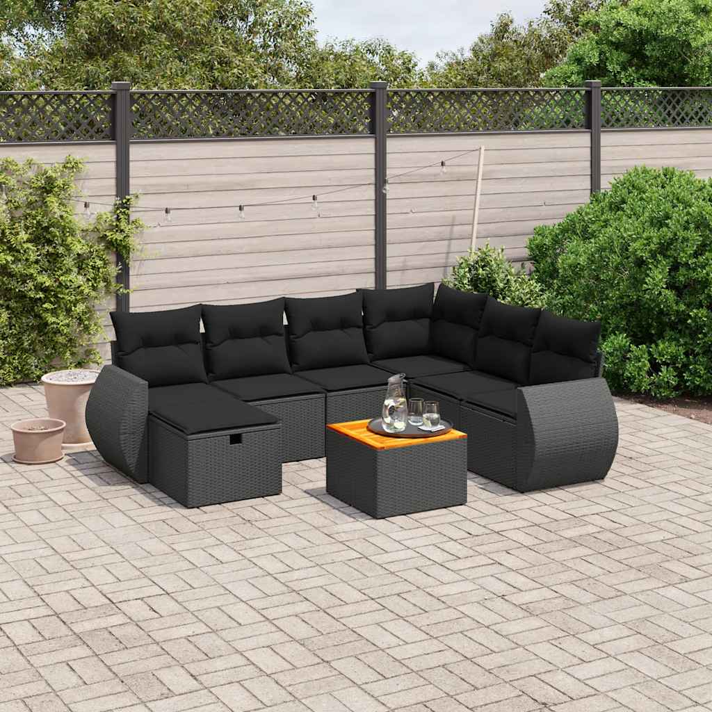 Set Divani da Giardino con Cuscini 8 pz Nero in Polyrattan | homemem39