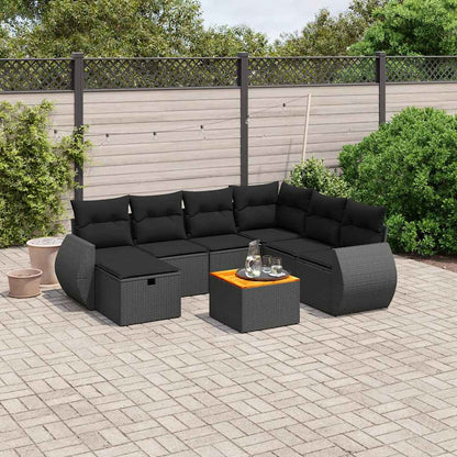 Set Divani da Giardino con Cuscini 8 pz Nero in Polyrattan | homemem39