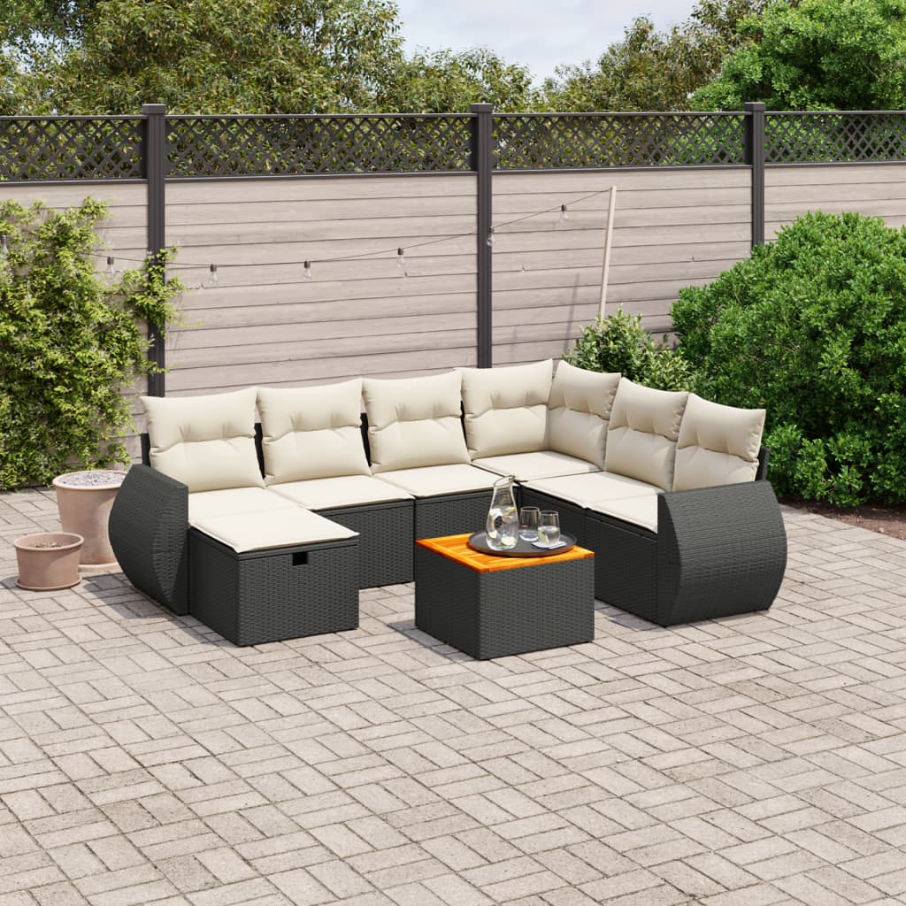 Set Divani da Giardino con Cuscini 8 pz Nero in Polyrattan - homemem39