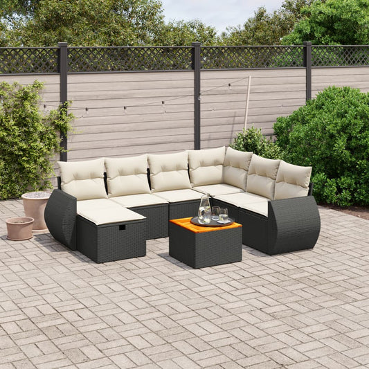Set Divani da Giardino con Cuscini 8 pz Nero in Polyrattan - homemem39