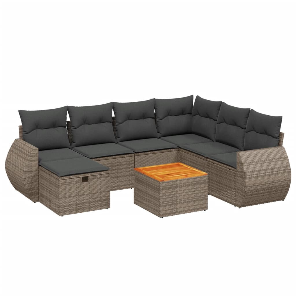 Set Divano da Giardino 8 pz con Cuscini Grigio in Polyrattan | homemem39