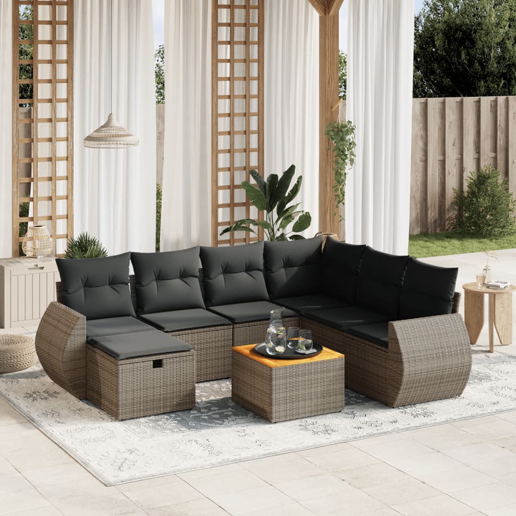 Set Divano da Giardino 8 pz con Cuscini Grigio in Polyrattan