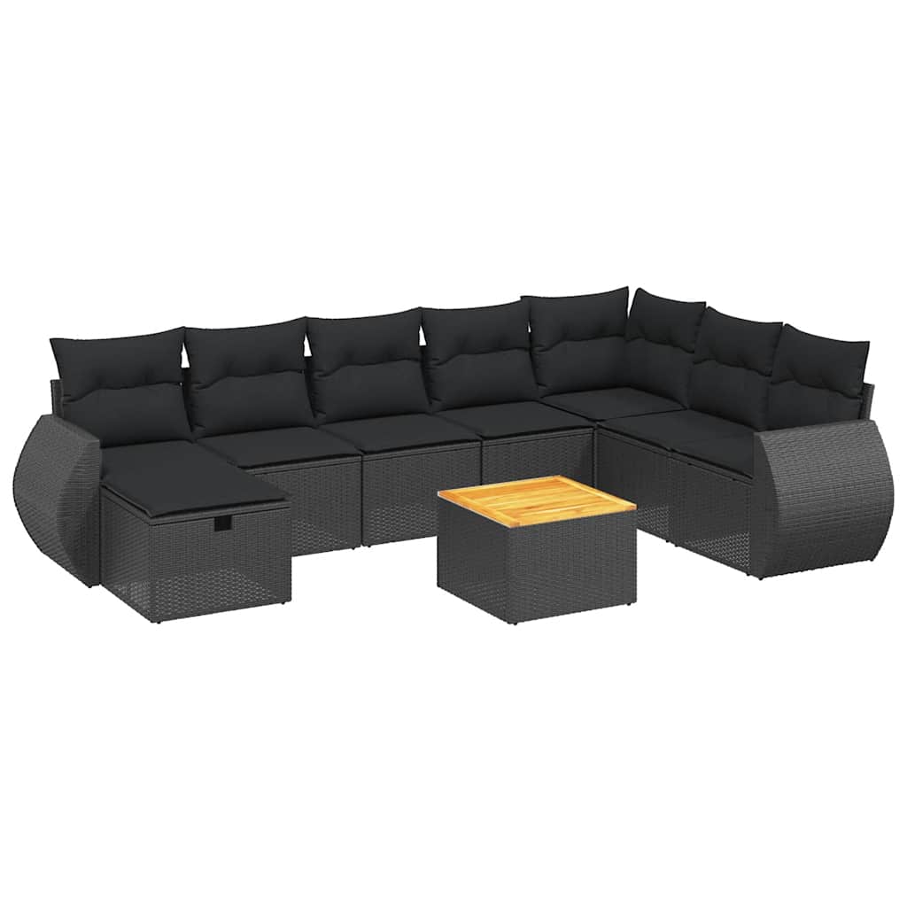 Set Divani da Giardino 9 pz con Cuscini Nero in Polyrattan | homemem39