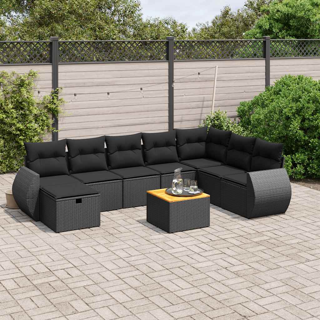 Set Divani da Giardino 9 pz con Cuscini Nero in Polyrattan | homemem39