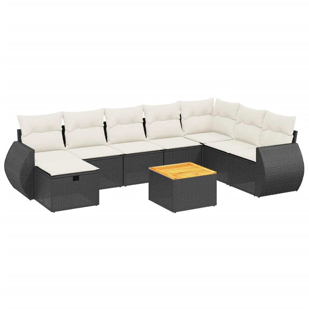 Set Divani da Giardino 9 pz con Cuscini Nero in Polyrattan - homemem39