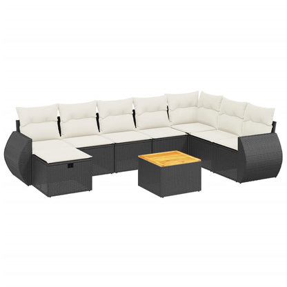 Set Divani da Giardino 9 pz con Cuscini Nero in Polyrattan - homemem39