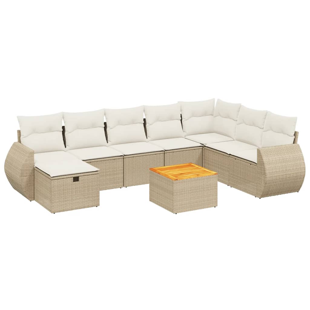 Set Divano da Giardino 9 pz con Cuscini Beige in Polyrattan - homemem39