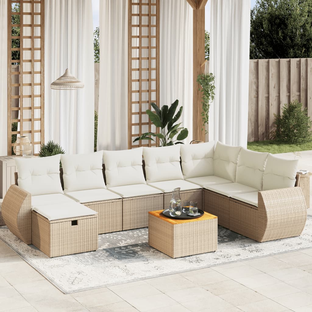 Set Divano da Giardino 9 pz con Cuscini Beige in Polyrattan - homemem39