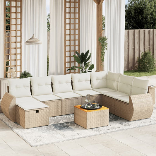 Set Divano da Giardino 9 pz con Cuscini Beige in Polyrattan - homemem39