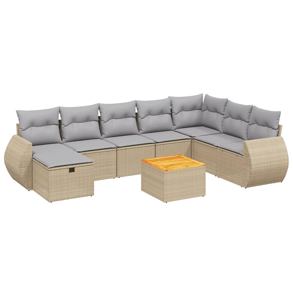 Set Divano da Giardino 9 pz con Cuscini Beige Misto Polyrattan