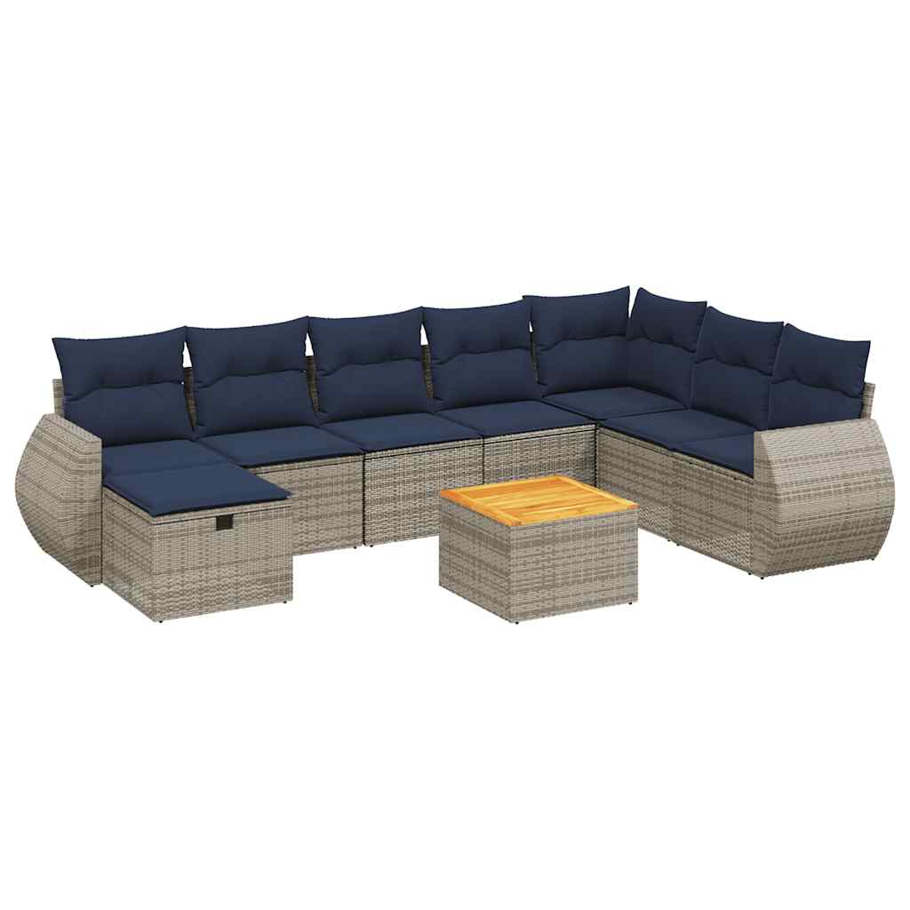 Set Divani da Giardino 9 pz con Cuscini Grigio in Polyrattan | homemem39