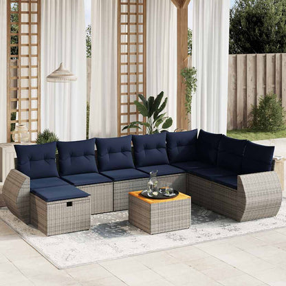Set Divani da Giardino 9 pz con Cuscini Grigio in Polyrattan | homemem39