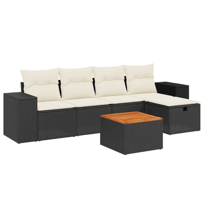 Set Divano da Giardino 6 pz con Cuscini Nero in Polyrattan - homemem39