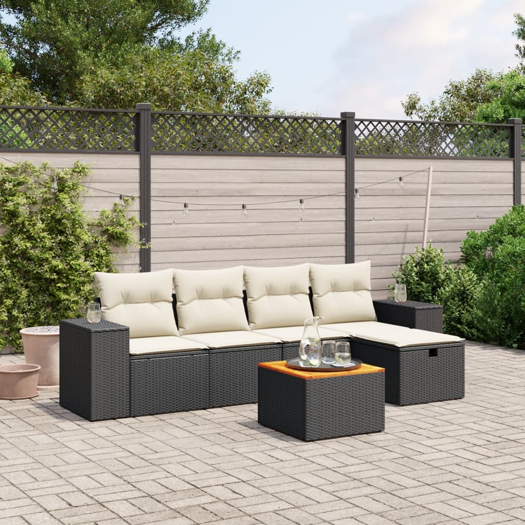 Set Divano da Giardino 6 pz con Cuscini Nero in Polyrattan - homemem39