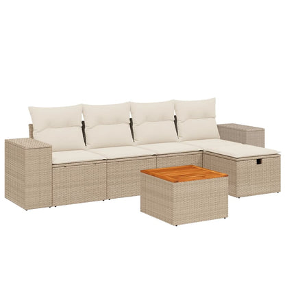 Set Divano da Giardino 6 pz con Cuscini Beige in Polyrattan - homemem39